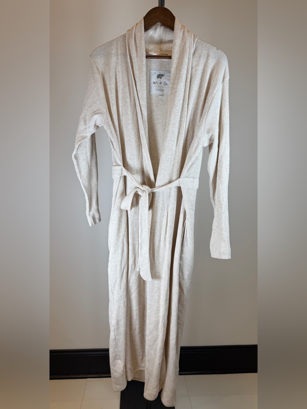 Monica + Andy Organic Ribbed Cotton Lounge Robe Oatmeal Cream | Size M/L